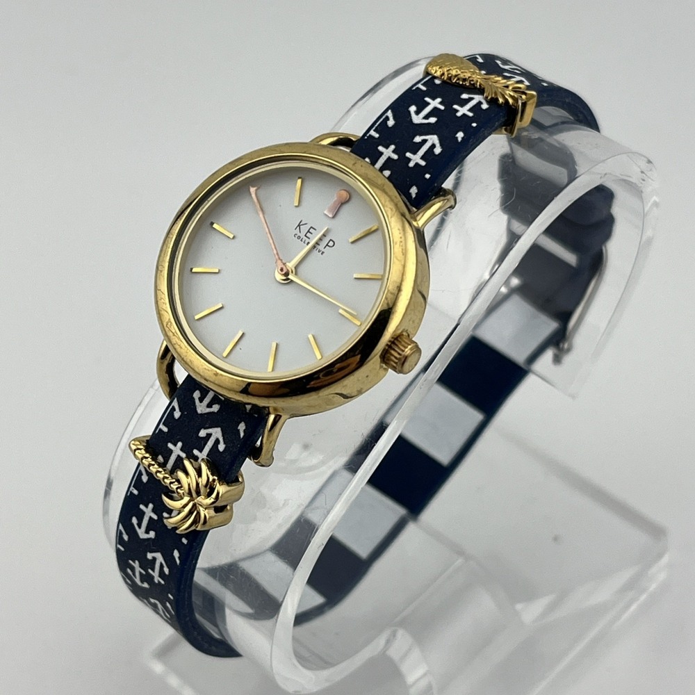Keep Collective‎ Watch Women Blue Silicone Anchor Band Gold Charms- New Battery - Picture 3 of 9